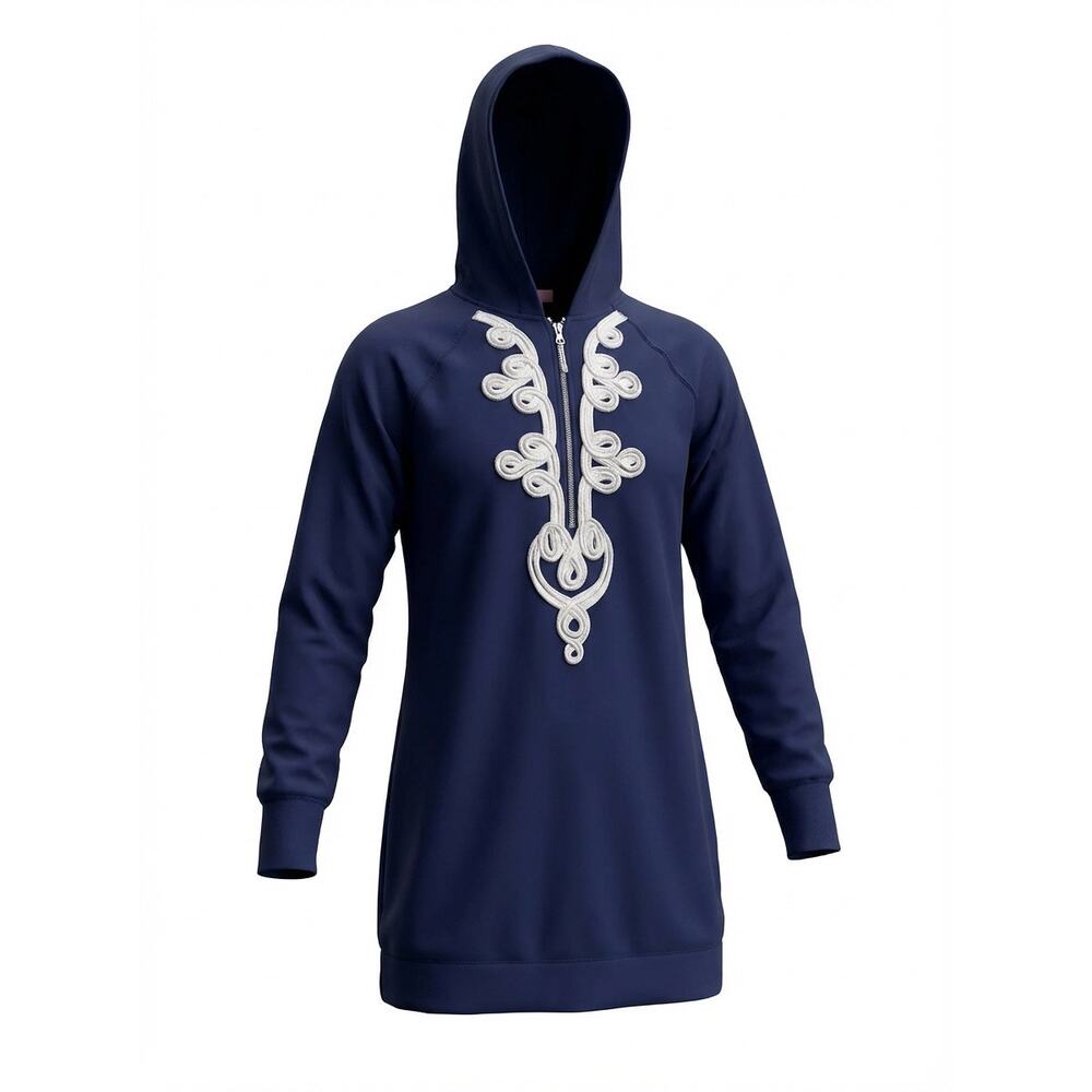 Lilly Pulitzer Navy Hooded Sweatshirt Dress XXS Embroidered